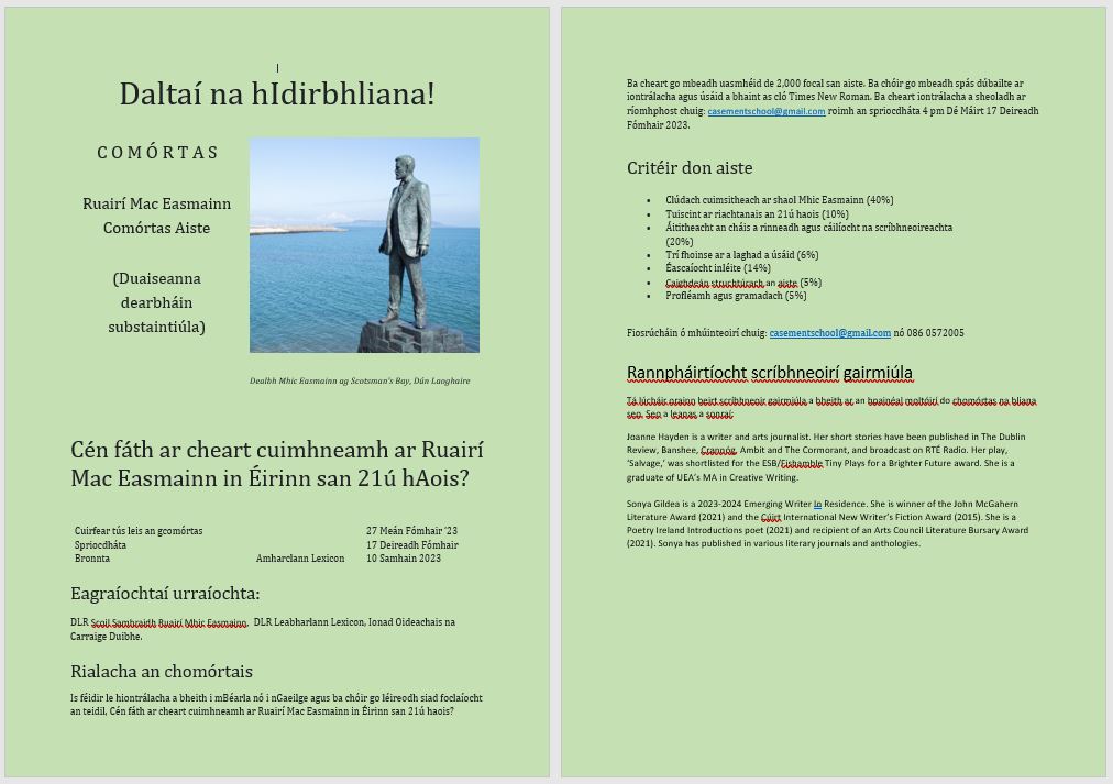 Essay Competiotion Irish 