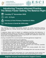 25LC 11 033 ESCI NEPS - Introducing Trauma informed practice – the stress factor getting the balance right Webinar (Primary & Post Primary) 